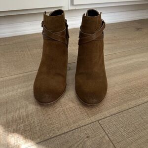 Cole Haan Hayes Belt Brown Suede Ankle Booties